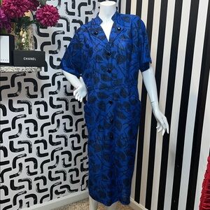 Zoey T Vintage Dress Blue with geometrical leaves and heart design.